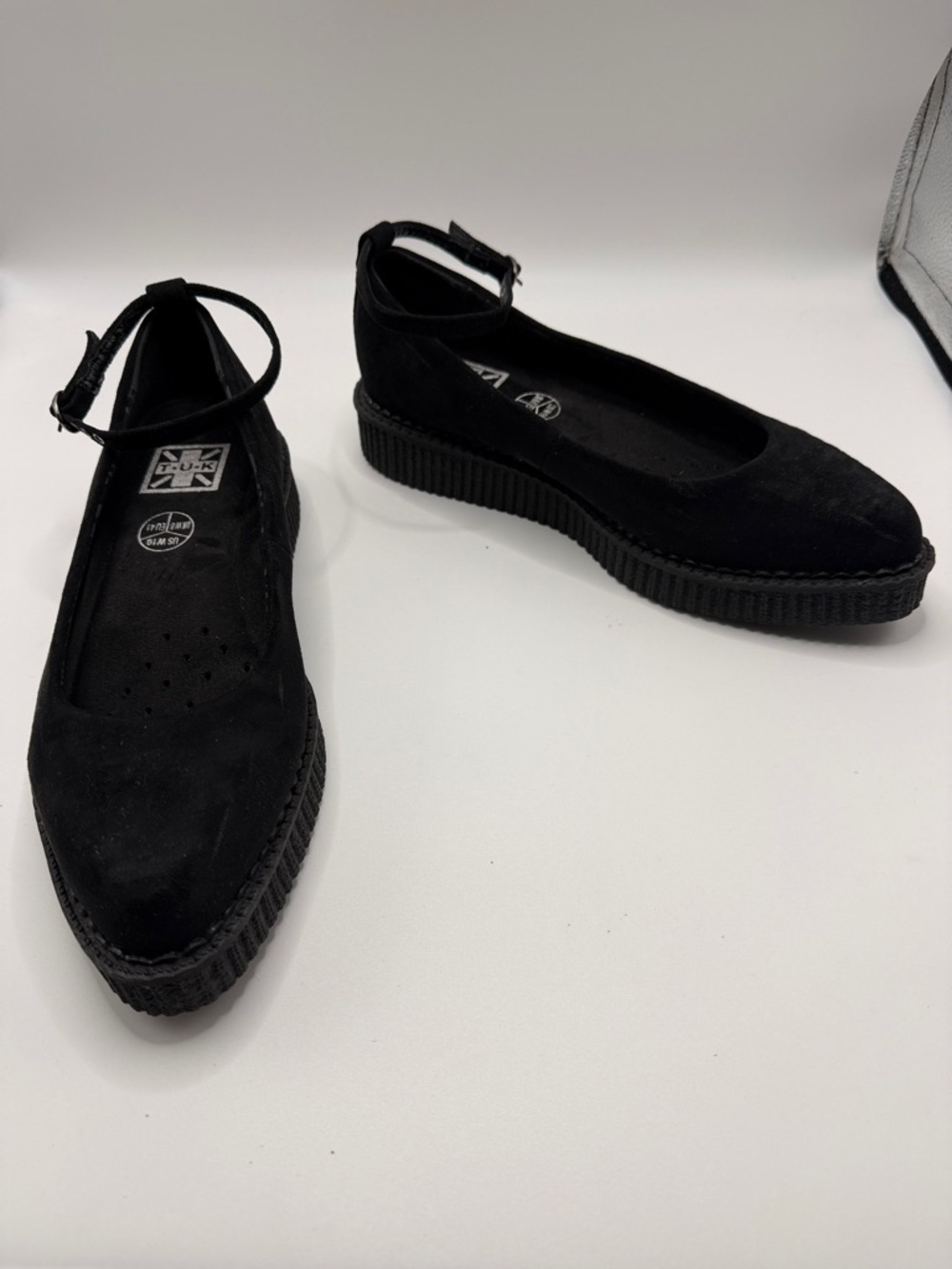 tuk Black Suede Ankle Strap Flats
